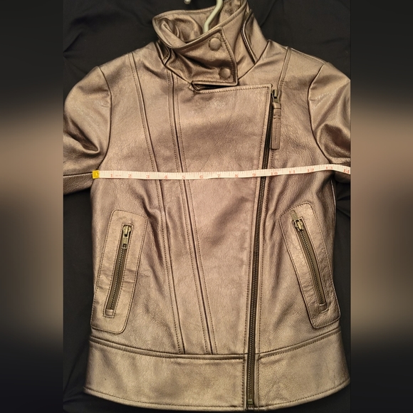 Mackage Aritzia Metallic Gunmetal Pewter lambskin leather motorcycle jacket xxxs - Picture 7 of 12